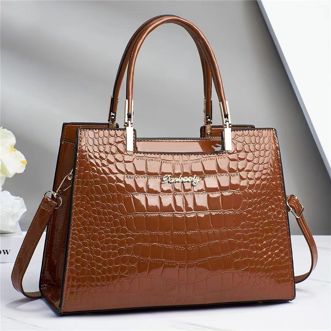 Wilja | Shiny leather handbag with crocodile pattern-Elly Rose