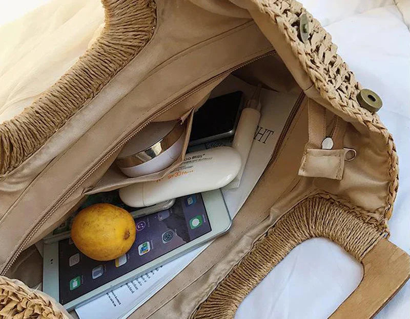 Vintage and bohemian straw handbag-Elly Rose