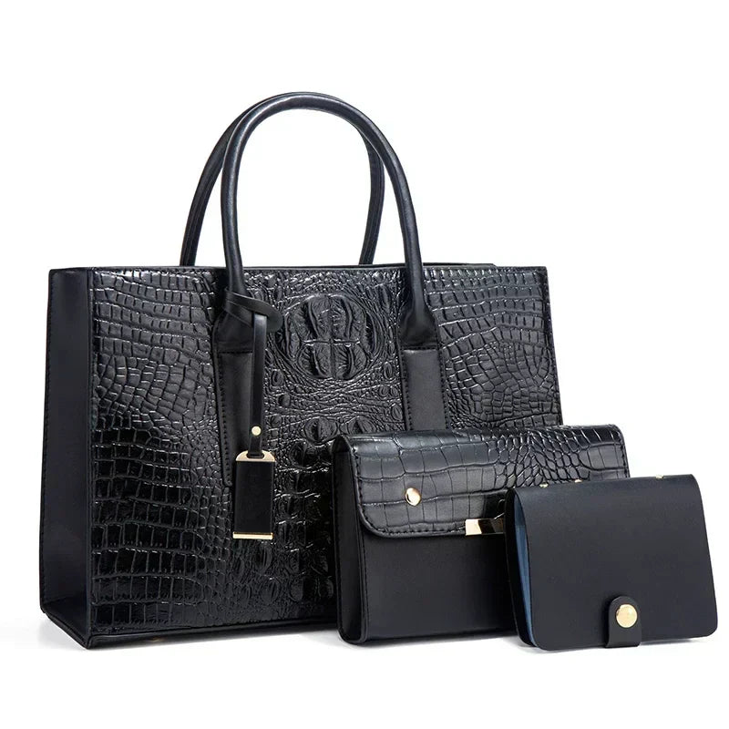 Sabina | Elegant crocodile handbag, wallet and clutch set-Elly Rose