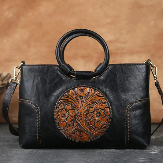 Mille - Leather handbag with vintage embossing-Elly Rose