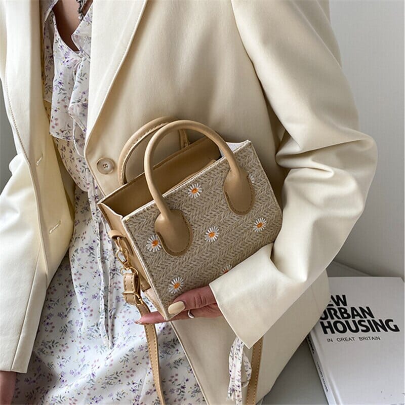 Woven handbag with floral accents - Serena-Elly Rose