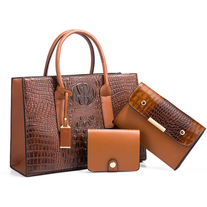 Sabina | Elegant crocodile handbag, wallet and clutch set-Elly Rose