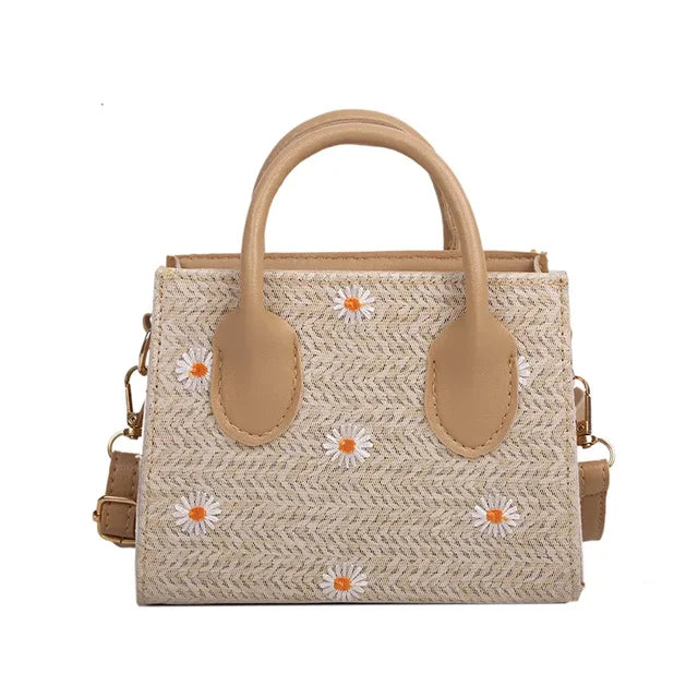 Woven handbag with floral accents - Serena-Elly Rose