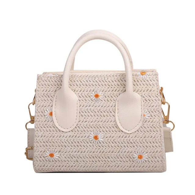 Woven handbag with floral accents - Serena-Elly Rose